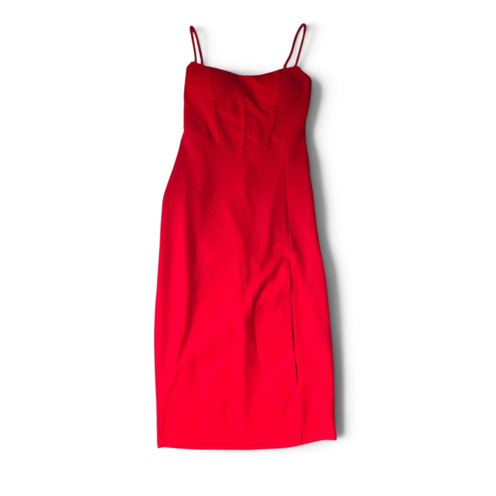 Thirty Thirty Red Midi Dress Size M Thigh Slit Bodycon Party